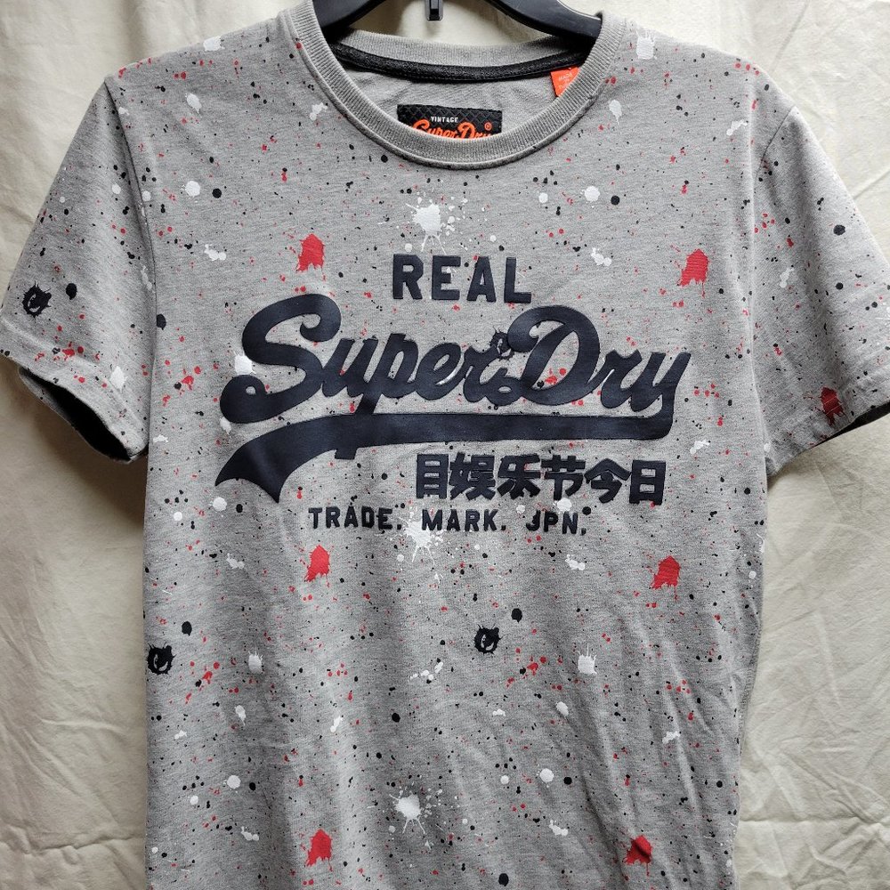 Vintage Superdry Gray Paint Splatter Tshirt